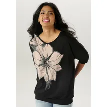 Aniston SELECTED Fledermausshirt mit großem Front-Blumendruck Gr. 36, schwarz-camel-grau, , 20249669-36