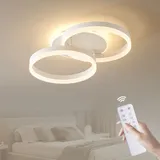 Amdelne LED Deckenlampe Wohnzimmer 50cm 2-Ringe Design, 36W Deckenleuchte Moderne mit Fernbedienung Dimmbar, aus Metall+Acryl,Mit Nachtlicht Memory-Funktion, für Schlafzimmer, Esszimmer, Büro,Weiß