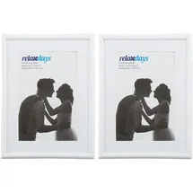 Relaxdays Bilderrahmen 2er Set, 15x20 cm, Passepartout 10x15 cm, Glasscheibe, Fotorahmen zum Stellen & Hinhängen, weiß