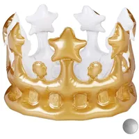 Relaxdays Aufblasbare Krone 21 cm Gold/Weiß