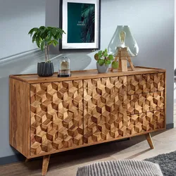 Kadima Design Massivholz-Sideboard in Sheesham, Praktisches Design mit Türen & Schubladen. 138x45x76 cm