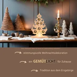 Weigla Teelichthalter "Weihnachtsbaum mit goldenen Kugeln, NATUR, Made in Germany", beige (natur), B:21cm H:30,5cm T:8,5cm, Holzwerkstoff, Kerzenhalter, Teelichthalter, aus Holz