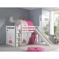 Spielbett Hochbett Kinderbett 90x200 Rutsche Vorhang Prinzessin Weiß Rosa Tunnel