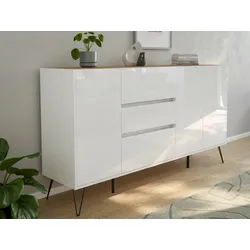 Design Sideboard Kommode Zuma 180cm Greifraum 3 SoftClose 3 Türen Weiß/Eiche Top