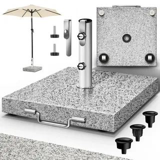 tillvex tillvex® Granit Sonnenschirmständer mit Rollen & Transportgriff 27 kg Eckig Schirmständer Sonnenschirm mit Edelstahlrohr Balkonschirmständer für Schirmstöcke 16-48 mm & 250 cm Schirmdurchmesser
