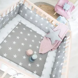 roba Laufgitter 100 x 100 cm Little Stars - Laufstall inkl. Schutzeinlage & Rollen - Baby Krabbelgitter aus Holz natur
