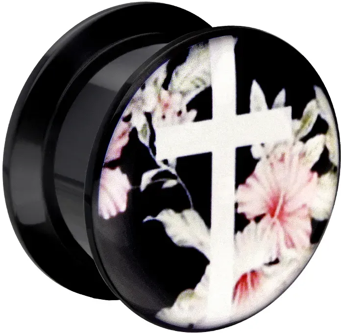 Acryl Plug KREUZ + BLÜTEN