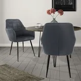 ECD Germany Esszimmerstuhl Samt dunkelgrau 2er Set