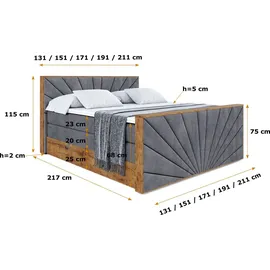 altdecor Boxspringbett 180 x 200 cm H3 Grau