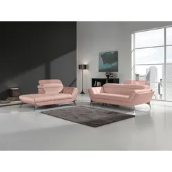 Polstergarnitur EGOITALIANO "Sueli", rosa (rose), B:180cm T:110cm, Leder CAREZZA (echtes Rindsleder) ist ein Naturleder, dass die ursprünglichen Eigenschaften der Haut nicht verändert. Das Vorhandensein von verheilten Narben, Körnungsunterschiede, Falten, Adern, Unterschiede in den Farbtönen und andere Spuren, die die Natur auf diesen Fellen hinterlassen hat, sind ein Beweis für die absolute Echtheit und das Zeugnis ihres großen Wertes., Sitzmöbel-Sets, bestehend aus Sofa und Recamiere, Kopfteilverstellung, Bezug Leder