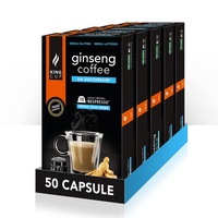 King Cup - 5 Packungen mit 10 Zuckerfreier Ginseng Kapseln, 50 Kapseln 100% Kompatibel mit dem Nespresso-System von Ginseng Getränk, Glutenfrei und Laktosefrei