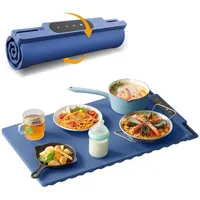 warmhalteplatte,Elektrischer Speisewärmer,3 Gänge,Vollheizung, zeitgesteuerte Abschaltung,Kindersicherung,lebensmittelechtes Silikon - Blau