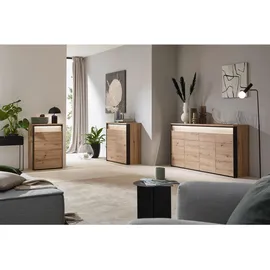 VOLEO Sideboard 130 x 88 x 38 cm Schwarz / Eiche