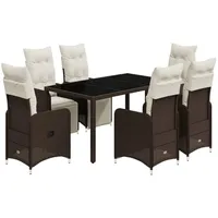 vidaXL 7-tlg Garten-Bistro-Set mit Kissen Braun Poly Rattan Modell 2