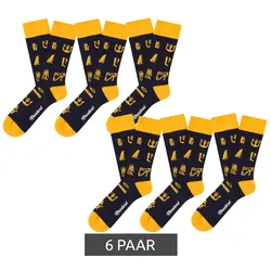 6 Paar Moustard Hieroglyphs Baumwoll-Socken mit Ägyptische Hieroglyphen gemusterte lange Strümpfe 20S-HIERO Gelb/Schwarz - 36-40