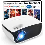 Hopvision Mini -Projektor, Projektor Full HD 1080p Support, Mobiltelefon tragbares Heimkino -Camping -Zoom, kompatibler Telefon/Tablet/HDMI/TV