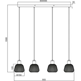 meine wunschleuchte LED Pendelleuchte 4-flg. 90 cm rund Glas schwarz