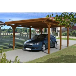 Skan Holz Emsland Flachdach Carport-404x604cm-nussbaum Holzcarport