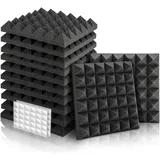 Kuchoow Akustikschaumstoff Schallabsorber Akustikplatten Wand, 12 Stück Pyramiden Akustik Schaumstoffplatten Schaumstoff für Studio, Gaming, Zimmer, Akustische Behandlung 30x30x5 cm, Schwarz