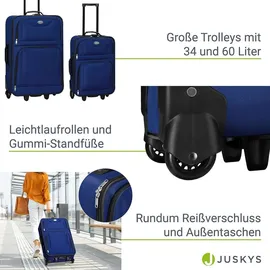 Juskys Trolley Kofferset Athen - 60 L, 2 Rollen, Weichschale, Handgepäck, Blau