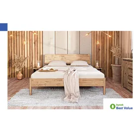 byoak Massivholzbett Penny mit Holzkopfteil - Doppelbett aus Holz - 140 x 200 cm - Geölt - Wildeiche