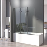 Duschwand für Badewanne 140x140 cm Schwarz Badewannenfaltwand 3-teilig Faltbar 6mm ESG Glas Nano Beschichtung Duschtrennwand