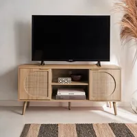 Sweeek TV-Möbel mit Holzdekor und abgerundetem Rohrgeflecht 120 cm