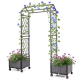 COSTWAY Blumenkasten (1 St), 2in1 Rosenbogen mit 2 Pflanzkästen, Gartenbogen auf Rollen grau