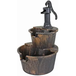 74cm Brunnen Holz Optik Wasserspiel Springbrunnen Gartenbrunnen Garten Deko