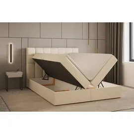 e-meubles Kontinentalbett, Boxspringbett, Bett mit bettkasten, Bonell-matratze und Topper, Doppelbett - Boxspringbett 05 - 160x200 - Beige - Hugo 01