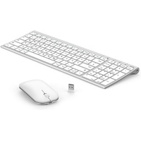 Seenda beide Wiederaufladbar, Ultra-Dünne 2.4G USB Funk Tastatur- und Maus-Set, mit Funkmaus, Aluminium Slim Tastatur, QWERTZ DE Layout für Windows PC silberfarben|weiß