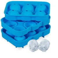 Relaxdays Eiswürfelform, 2er Set, 4,5 cm Kugeln, wiederverwendbar, aus Silikon, 6 einzelne Eiskugeln, Eisgießform, blau