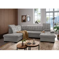 Myhomelando Wohnlandschaft Atlanta U-Form, Schlaffunktion, Bettkasten - 305 x 216 cm, Sofa U Form mit Schlaffunktion und Bettkasten grau|silberfarben