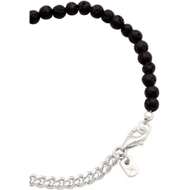 KUZZOI Bead-Armband-Set Panzerkette Lava Schwarz 925 Sterling Silber silberfarben 23 cm