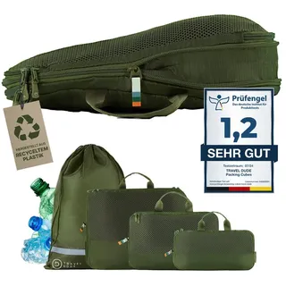 Travel Dude Packwürfel Set mit Kompression aus recycelten Plastikflaschen | Leichte Packing Cubes | Packtaschen Set für Rucksack & Koffer (Wald Grün, 4-teiliges Set)