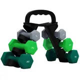 MC Star Hantel-Set Hantelset mit Aufbewahrungsgestell, (Set mit 6 Hanteln für Fitness-Training, 2 x 1kg, 2 x 2kg, 2 x 3kg) grau|grün