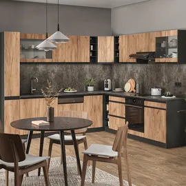 Vicco Eckküche Goldkraft Eiche 257 x 60 cm J-Shapeohne Arbeitsplatte