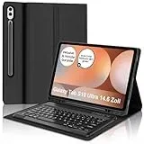 IVEOPPE Tastatur für Samsung Galaxy Tab S10 Ultra 2024, Hülle mit Tastatur Galaxy Tab S10 Ultra/S9 Ultra, Abnehmbarer QWERTZ Layout Tastatur für Samsung S9/S10 Ultra 14.6 Zoll, Schwarz