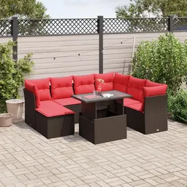 vidaXL 8-teiliges Gartensofa-Set mit Kissen, braun, Polyrattan - Braun