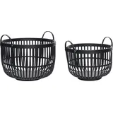Hübsch Korb rund schwarz Rattan 2 St.