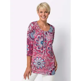 Classic Basics Longshirt CLASSIC BASICS "Longshirt", Damen, Gr. 56, bunt (fuchsia, aqua, bedruckt), 100% Baumwolle, gemustert, mehrfarbig, Rundhals, Shirts Longshirt
