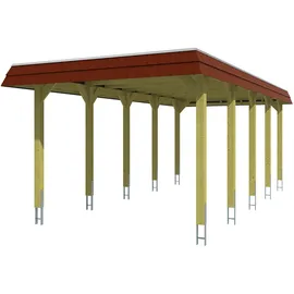 SKANHOLZ Walmdach Carport Spreewald 3,45 x 7,41 m rot mit EPDM-Dach und Pfostenanker