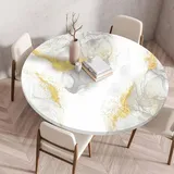 Highdi 3D Elastische Tischdecke Rund Abwaschbar, Spanntischdecke Rund Gartentischdecke Outdoor Round Tischdecke mit Gummizug für Esszimmer, Küche und Picknick (Stein C,80cm)