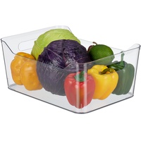 Relaxdays Kühlschrank Organizer, Lebensmittel Aufbewahrung, HBT 14,5 x 35 x 24 cm, Kühlschrankbox mit Griff, transparent
