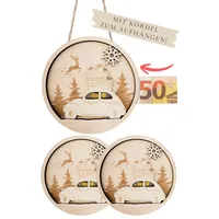 JoliCoon 3 Geldgeschenke Weihnachten - Exklusive Geldgeschenke Weihnachten zum Aufhängen am Weihnachtsbaum - 9 x 9 cm aus Holz gefertig und in 4 Schichten handverklebt