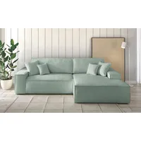 andas Ecksofa Finnley Schlafsofa 267 cm in Bouclé, Struktur fein u. Cord, L-Form, Schlaffunktion m. Bettkasten (136/210 cm), Bouclé, Struktur und Cord grün
