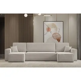 venasi Eckcouch U-Form mit Schlaffunktion und Bettkasten 3-Sitzer Beige