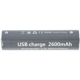 AccuCell 18650 Li-ion Akku, 3,7V, 2600mAh, mit USB-C Charging Port, ca. 71,1 x 18,5mm
