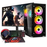 Basic Gaming Komplett PC Set AMD Ryzen 3 3200G, 16 GB DDR4, 1000 GB SSD M.2, Win 11 Pro 64bit + 24 Zoll Monitor + Tastatur, Maus, Headset Bundle