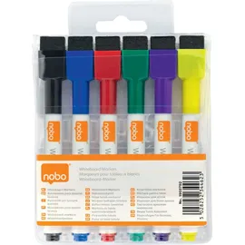 NOBO Rexel wiederbeschreibbare, trocken abwischbare Mini-Marker – farblich sortiert, 6er-Pack